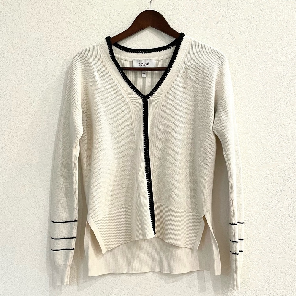 Derek Lam 10 Crosby Ivory Crochet Pipe Trim Pullover Sweater Cotton Cashmere - Picture 6 of 10